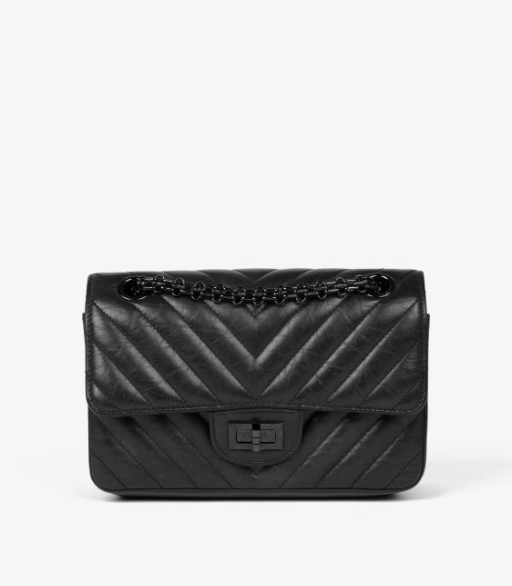 Black Chevron Quilted Crinkled Calfskin Leather SO Black 224 2.55 Reissue Single Flap Bag