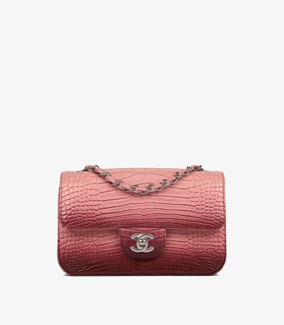 Pink & Rouge Ombre Matte Alligator Leather Rectangular Mini Flap Bag