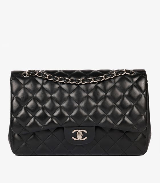 Black Quilted Lambskin Leather Jumbo Classic Double Flap Bag