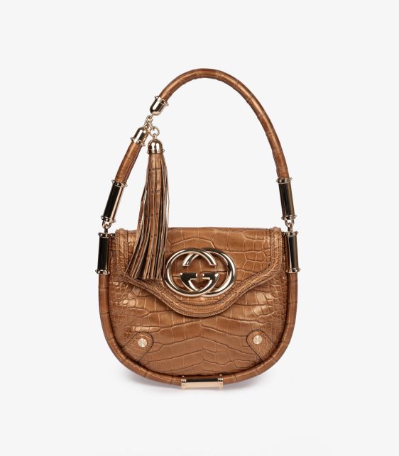 Bronze Metallic Alligator Leather Vintage Britt Tassel Flap Bag