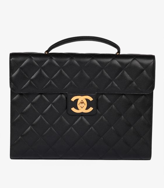Black Quilted Caviar Leather Vintage Jumbo XL Classic Briefcase