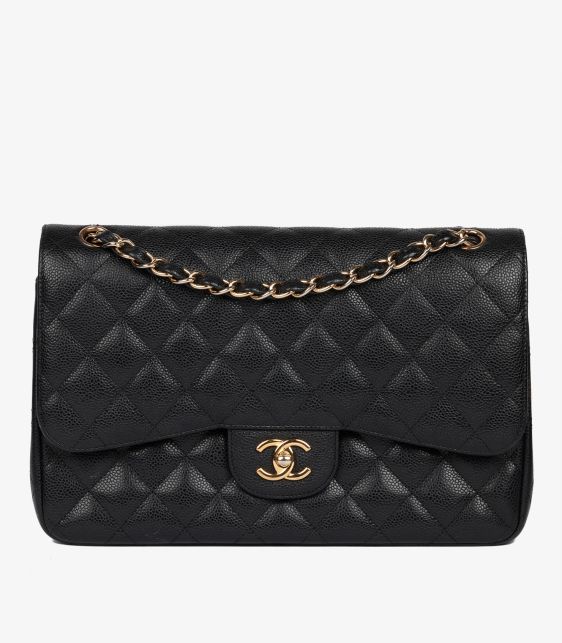 Black Quilted Caviar Leather Jumbo Classic Double Flap Bag