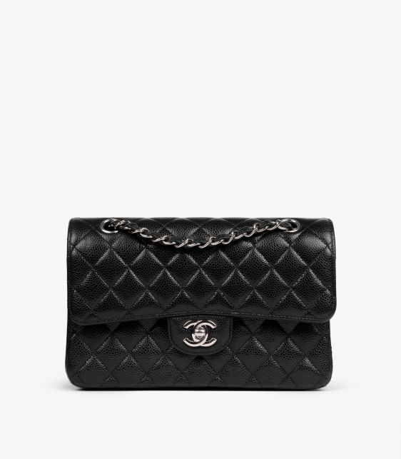 Black Quilted Caviar Leather Small Classic Double Flap Bag