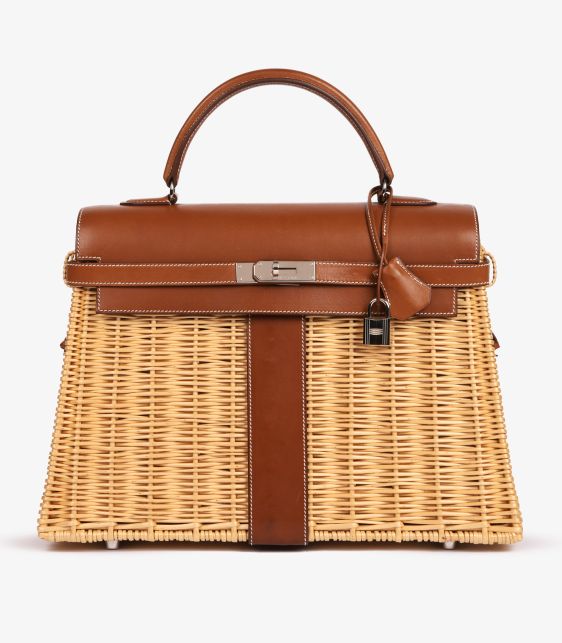 Barenia Leather & Wicker Kelly 35cm Picnic