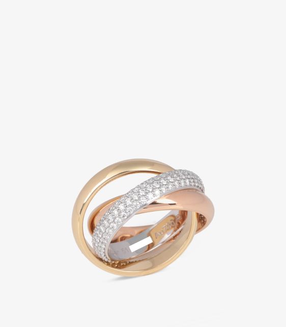 Pave Diamond 18ct White Gold, 18ct Yellow Gold and 18ct Rose Gold Trinity Ring
