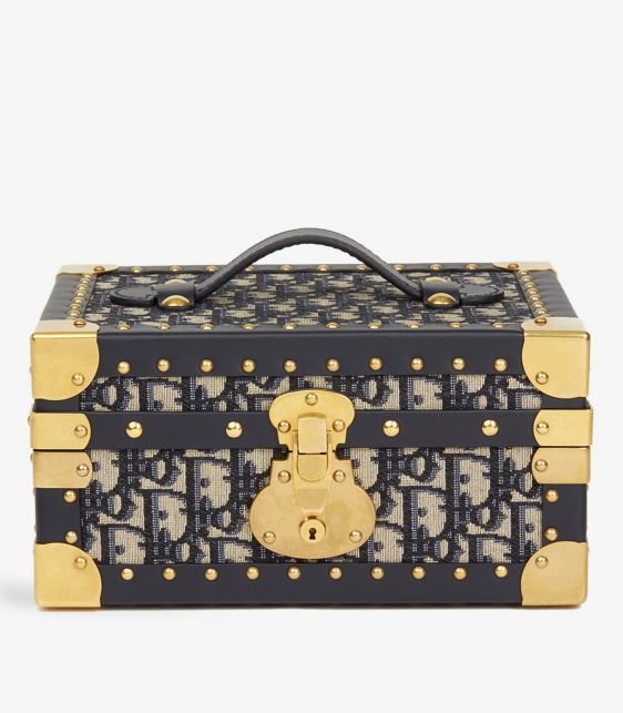 Christian Dior Blue Oblique Monogram Canvas & Calfskin Leather Jewellery Case at Xupes