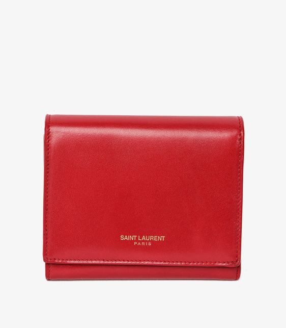 Saint Laurent Rouge Orient Shiny Smooth Leather Bi-fold Compact Wallet at Xupes