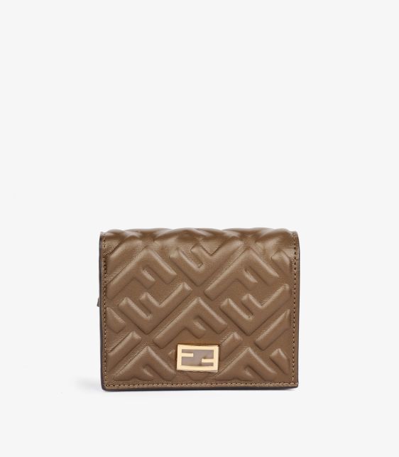 Fendi Olive Nappa Leather Small Wallet at Xupes