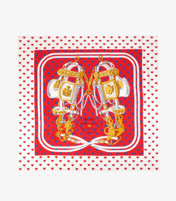 Hermès HG, Rouge Vif, Marine & B Silk Bride De Gala Love 90 Scarf at Xupes