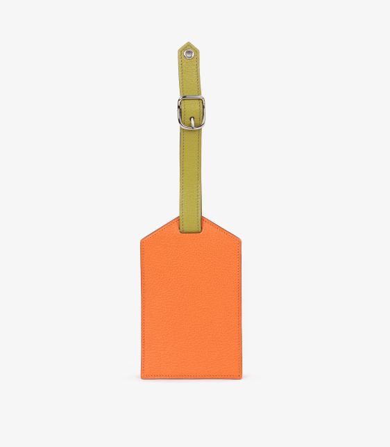 Hermès Orange H & Vert Chèvre Mysore Leather Luggage Tag at Xupes