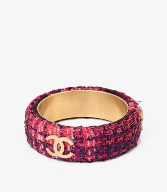 Chanel Multicolour Tweed Matte Gold Tone Bangle at Xupes