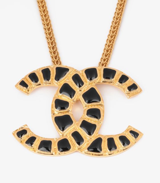 Chanel Black Resin Gold Tone Egyptian CC Necklace at Xupes