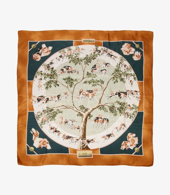 Hermès Green & Bronze Silk Le Poitevin Hubert de Watrigant 90 Scarf at Xupes