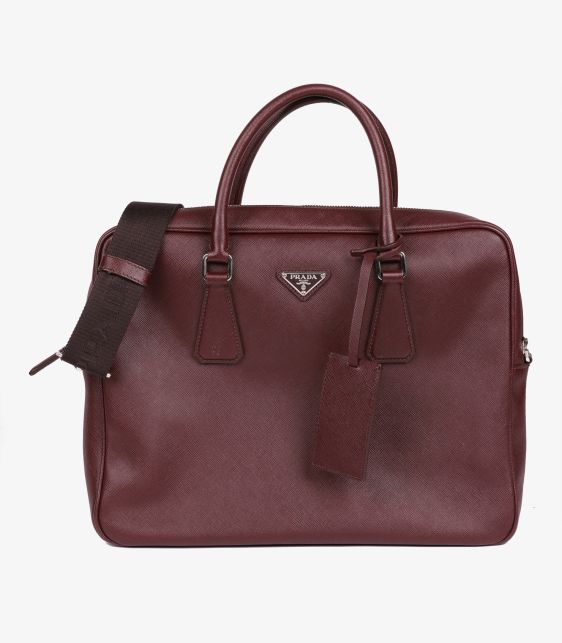 Prada Burgundy Saffiano Leather Work Bag at Xupes
