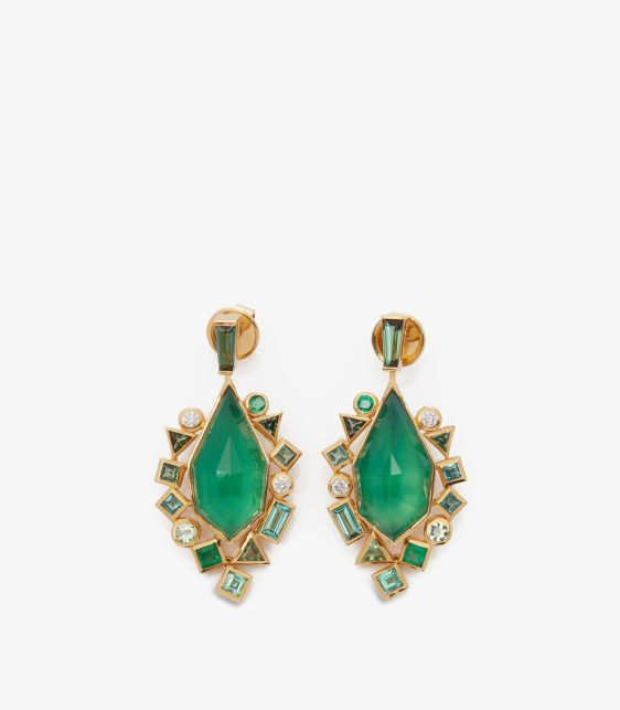 Stephen Webster Green Agate Crystal Haze Gold Struck 18ct Yellow Gold Earrings at Xupes
