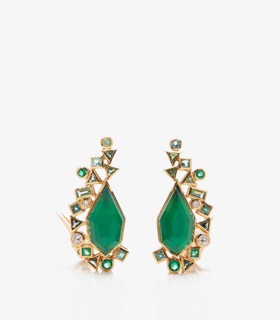 Stephen Webster Green Agate Crystal Haze Gold Struck 18ct Yellow Gold Earrings at Xupes