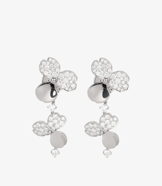 Tiffany & Co. Pave Diamond Platinum Paper Flowers Drop Earrings at Xupes