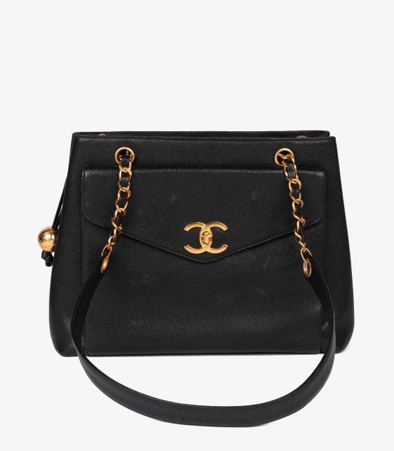 Chanel Black Caviar Leather Vintage Large XL Classic Shoulder Tote at Xupes