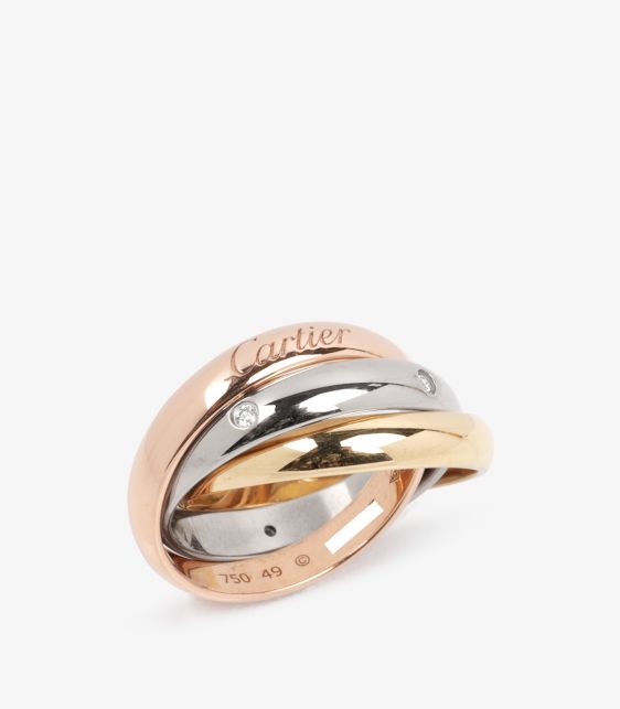 Cartier Diamond Set 18ct White Gold, 18ct Yellow Gold and 18ct Rose Gold Medium Trinity Ring at Xupes