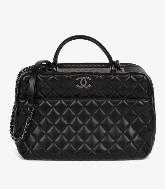 Black Quilted Lambskin Large Trendy CC Bowling Bag