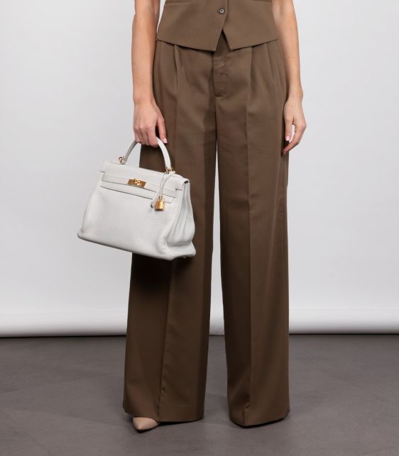 White Clemence Leather Vintage Kelly 32cm Retourne