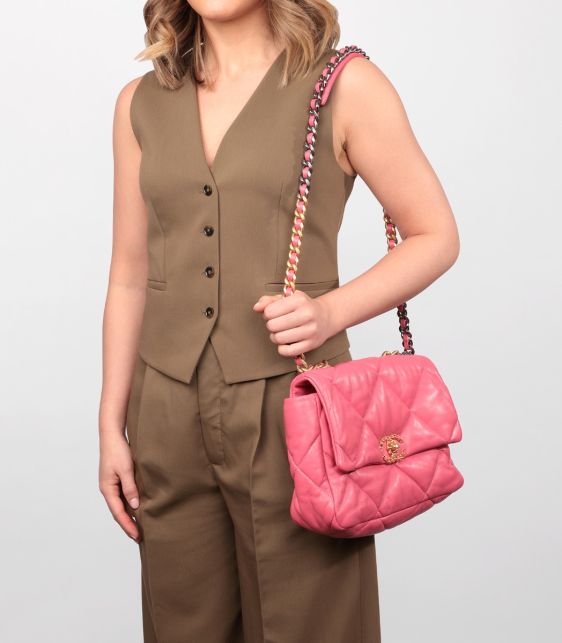 Pink Quilted Lambskin Large 19 Flap Bag
