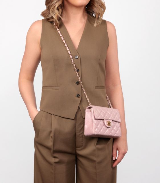 Pink Quilted Lambskin Vintage Square Mini Flap Bag