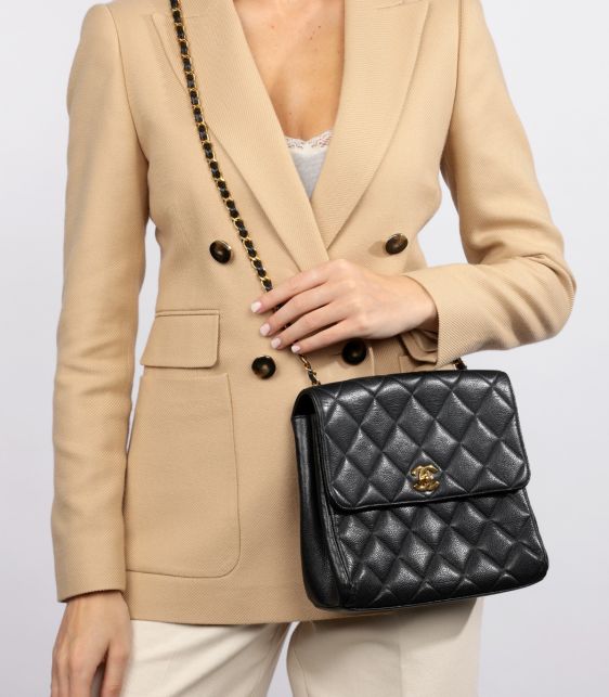 Black Quilted Caviar Leather Vintage Small Classic Single Flap Bag