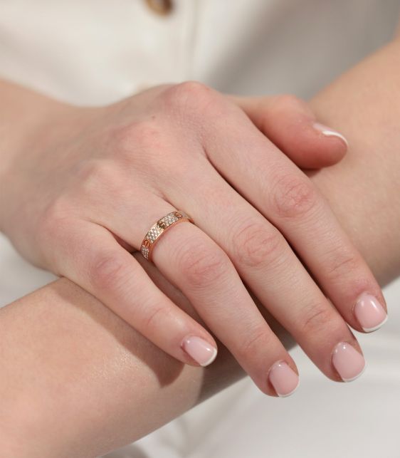 Pave Diamond 18ct Rose Gold Medium Love Wedding Band Ring