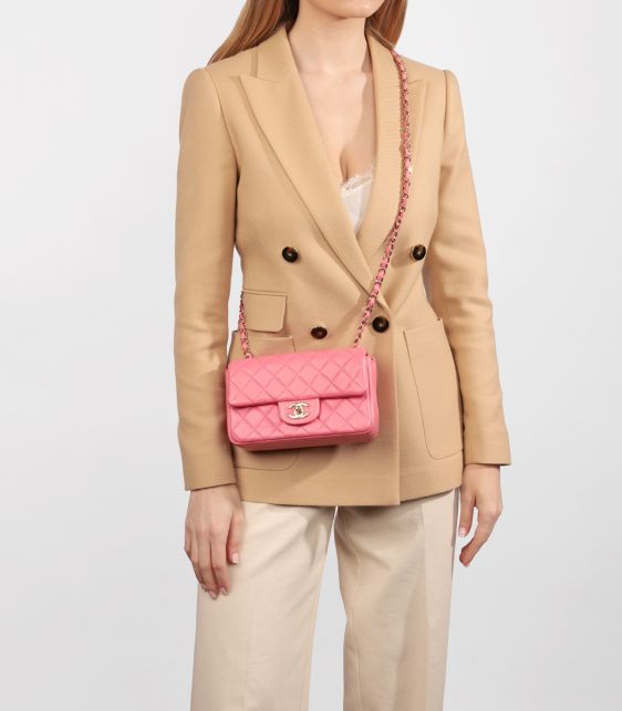 Pink Quilted Lambskin Rectangular Mini Flap Bag