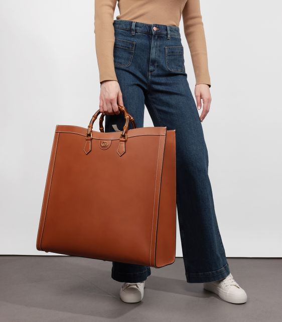 Brown Calfskin Leather Maxi Diana