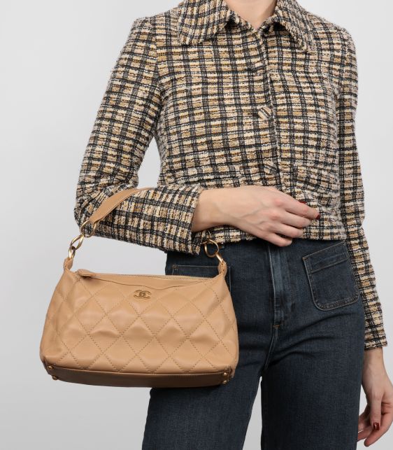 Beige Quilted Lambskin Vintage Wild Stitch Classic Shoulder Bag