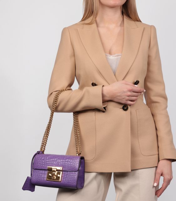 Violet Cyclamen Matte Alligator Leather Small Padlock Shoulder Bag