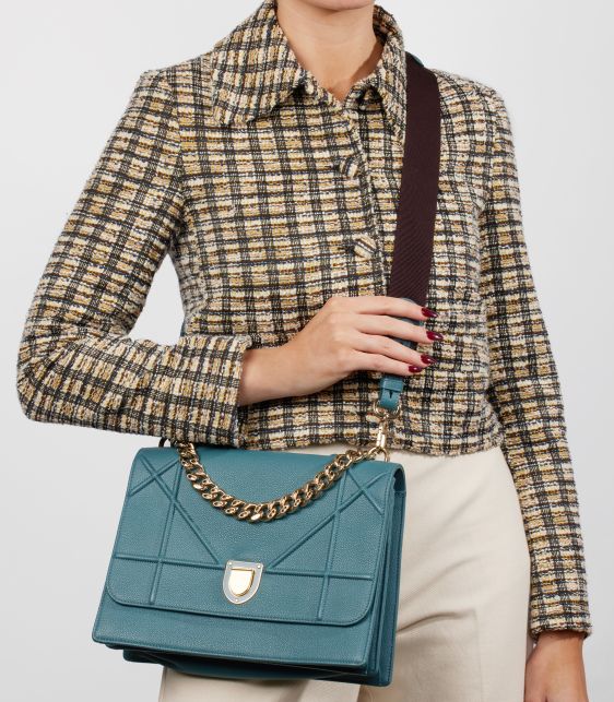 Blue Grained Calfskin Leather Medium Diorama