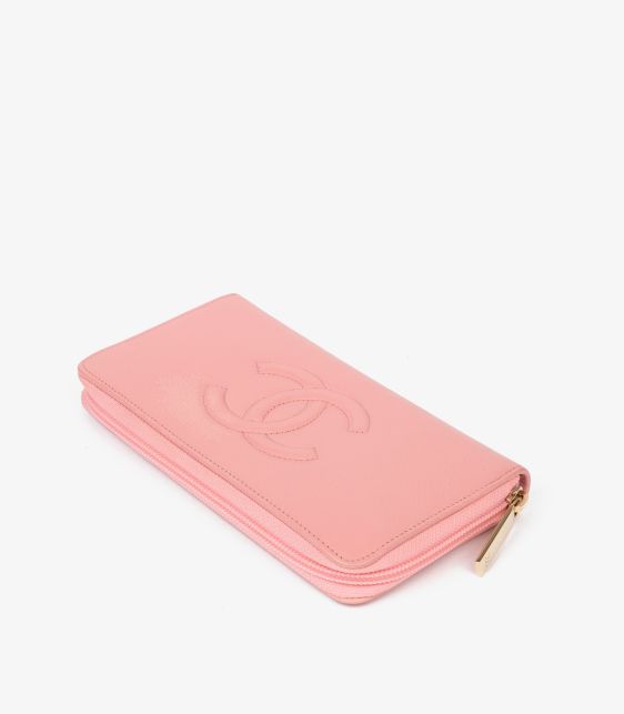 Pink Goatskin Leather Timeless Long Wallet