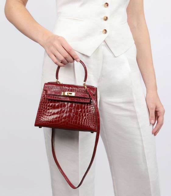 Rouge H Shiny Alligator Leather Vintage Kelly 20cm
