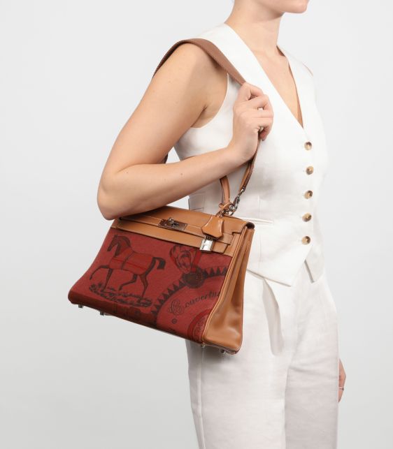 Rouge H Toile & Barenia Horse Print Amazone Kelly 32cm