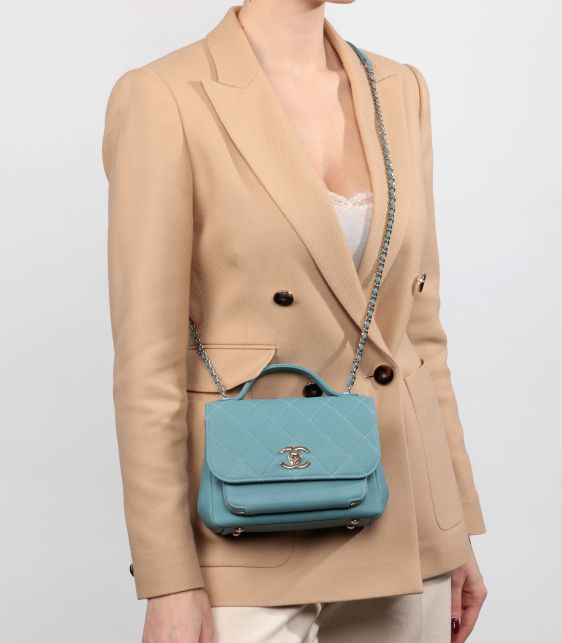 Teal Quilted Caviar Leather Mini Business Affinity Flap Bag