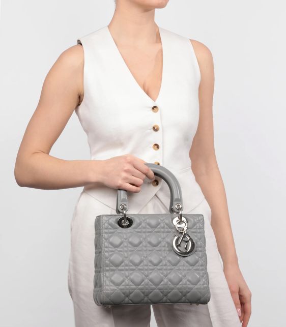 Grey Cannage Quilted Lambskin Medium Lady Dior
