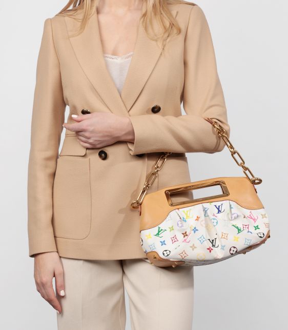 x Takashi Murakami White Multicolore Monogram Coated Canvas & Vachetta Leather Judy PM