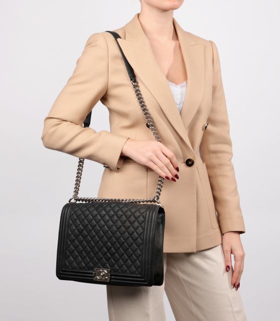 Black Quilted Caviar Leather Large Le Boy Bag