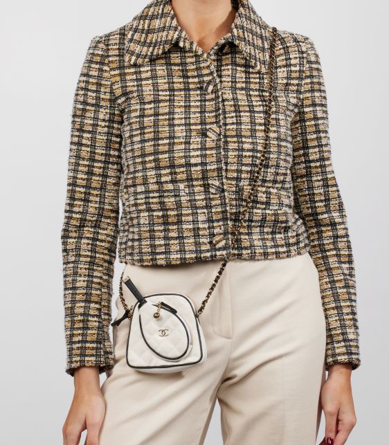 White Quilted & Black Calfskin Leather Mini Crossbody Tennis Bag