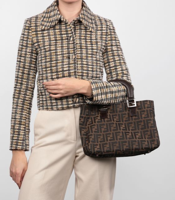 Brown Zucca Canvas & Calfskin Leather Vintage Small Tote