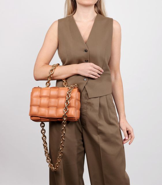 Pale Orange Woven Lambskin Leather Chain Cassette