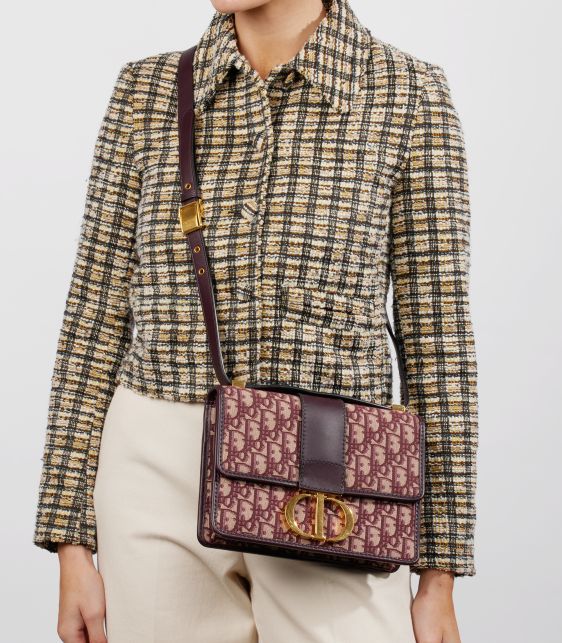 Burgundy Oblique Jacquard & Calfskin Leather 30 Montaigne Bag