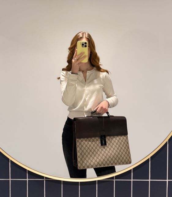 GG Supreme Coated Canvas & Brown Calfskin Leather Vintage Briefcase