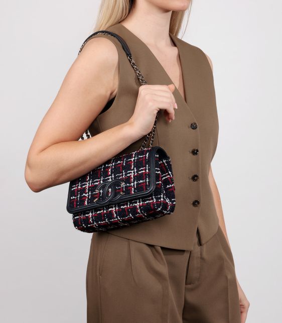 Navy, Red, White Tweed & Navy Lambskin Small Filigree Flap Bag