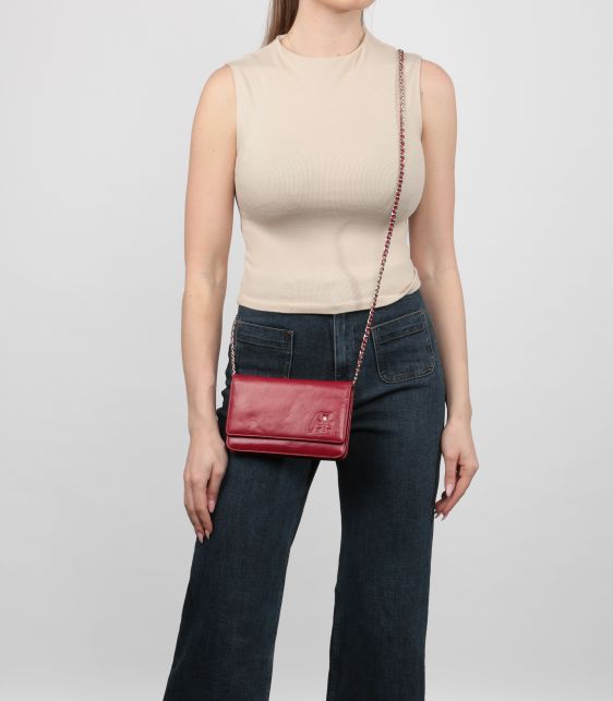 Red Goatskin Leather Mademoiselle Jacket Embossed Wallet-on-Chain WOC