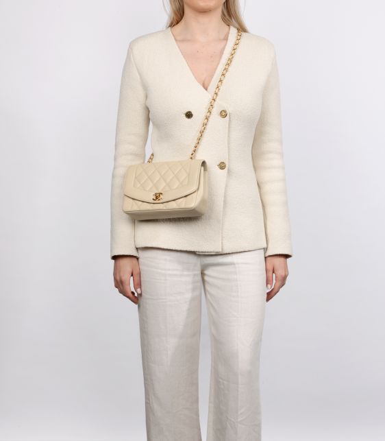 Ivory Quilted Caviar Leather Vintage Small Diana Classic Single Flap Bag