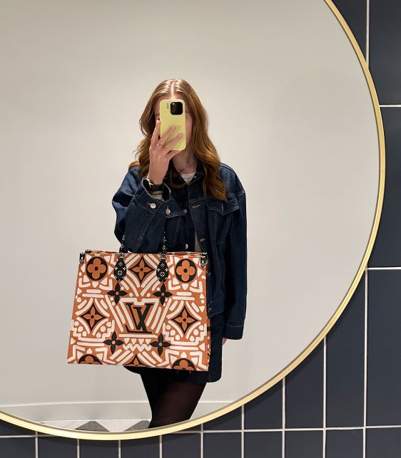 Orange, White & Black Giant Crafty Monogram Coated Canvas Onthego GM